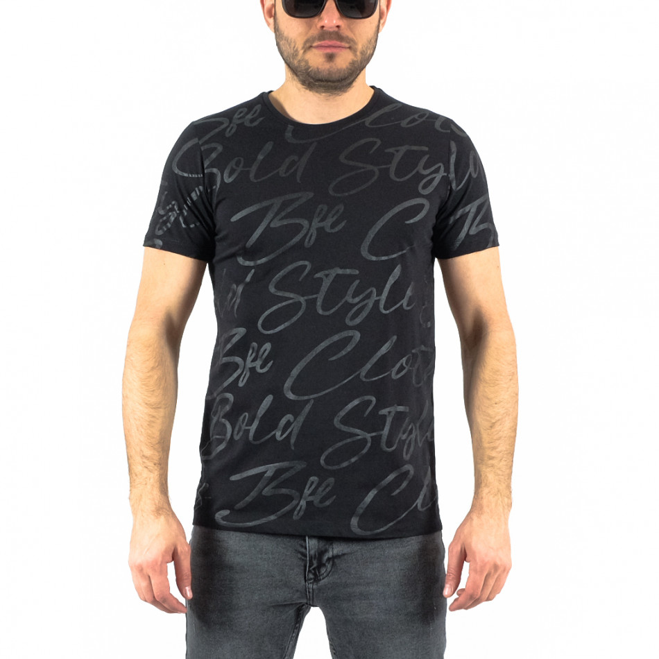Мъжка тениска с принт в черно tr250322-40