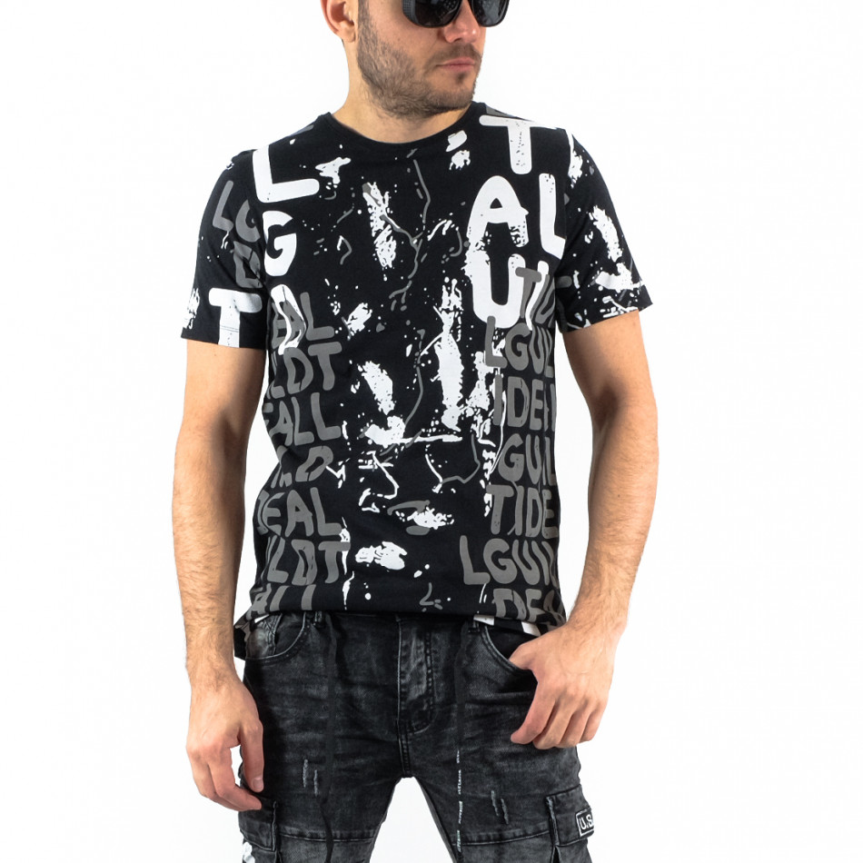 Мъжка черна тениска графичен дизайн tr250322-45