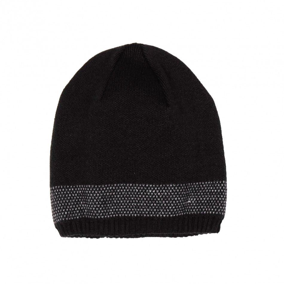 Мъжка черна шапка с кант двойна плетка il161220-8