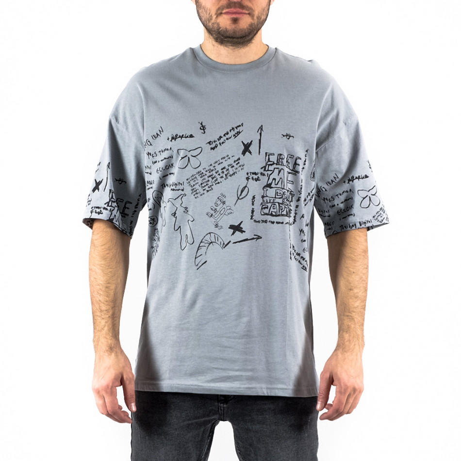Oversize мъжка сива тениска с принт tr250322-68