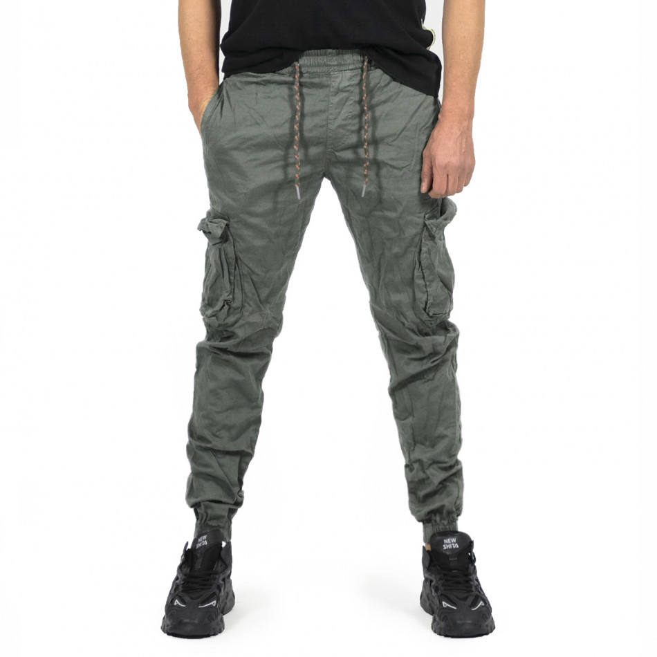 Мъжки сиво-зелен карго панталон с ластик на кръста 8154 tr160123-1