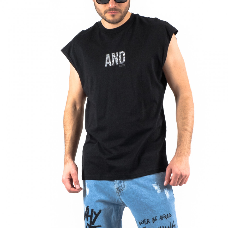 Oversize мъжка черна тениска без ръкави tr250322-73