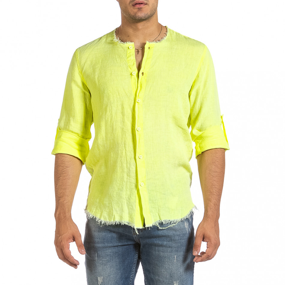 Мъжка ленена риза Vintage жълт неон it240621-33