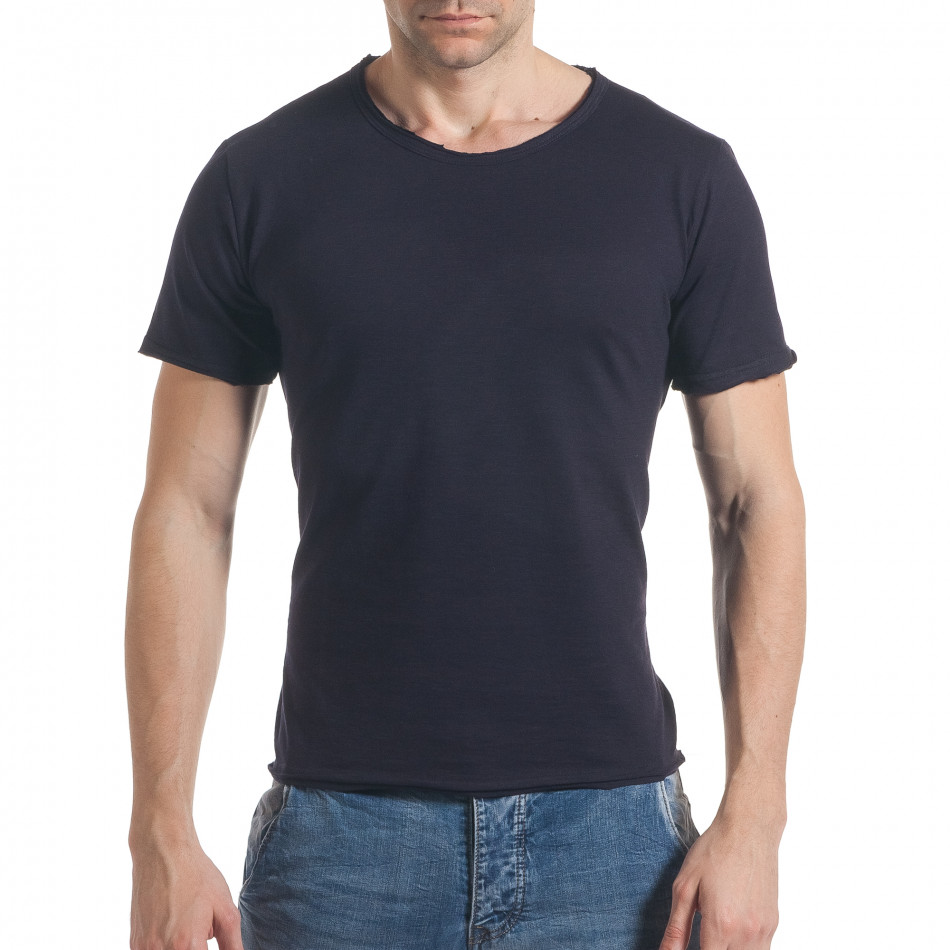 Мъжка тъмно синя тениска с обло деколте it030217-4