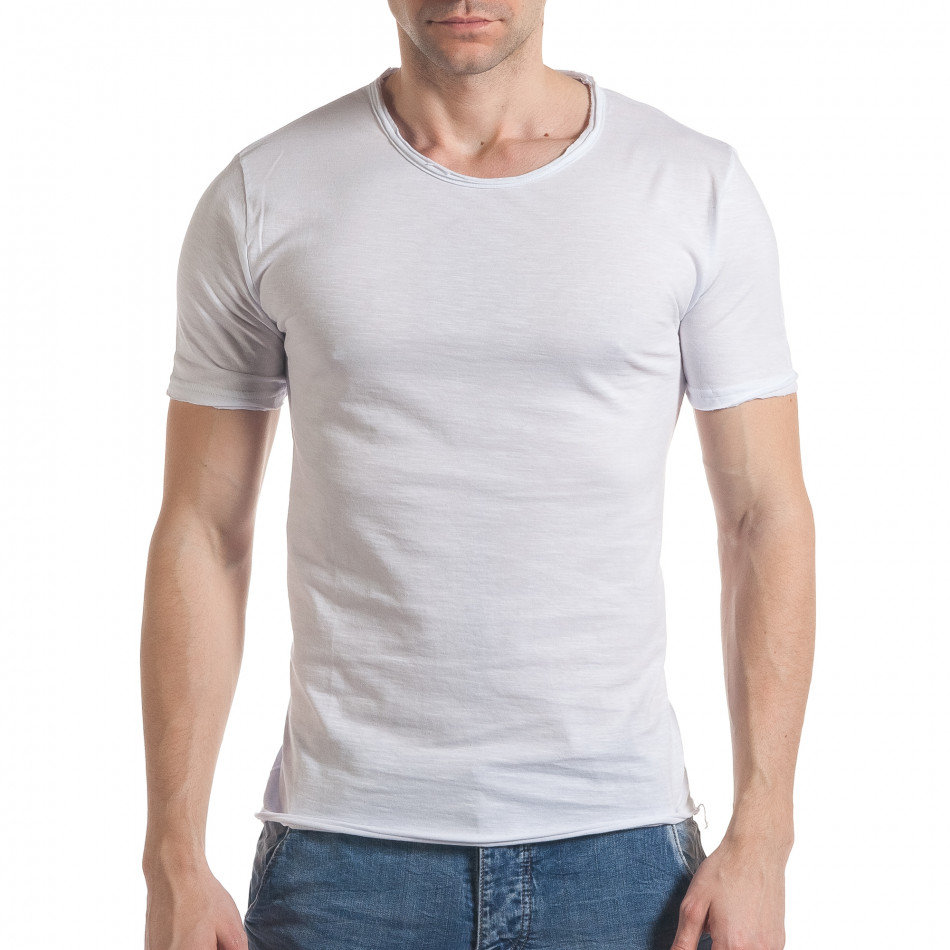 Мъжка бяла тениска с обло деколте it030217-6