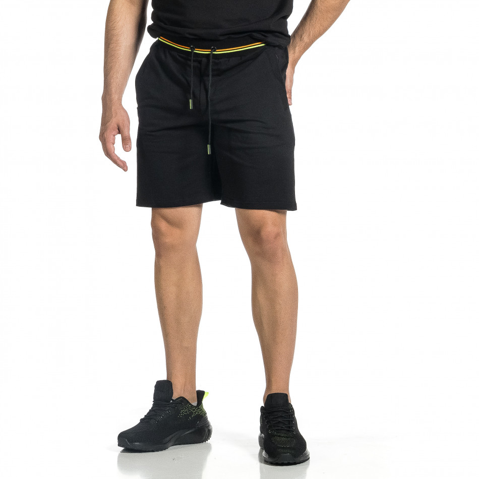 Черни мъжки шорти с неонови ивици tr150521-25