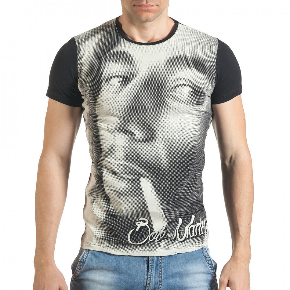 Черна тениска с голяма щампа на Bob Marley il140416-29