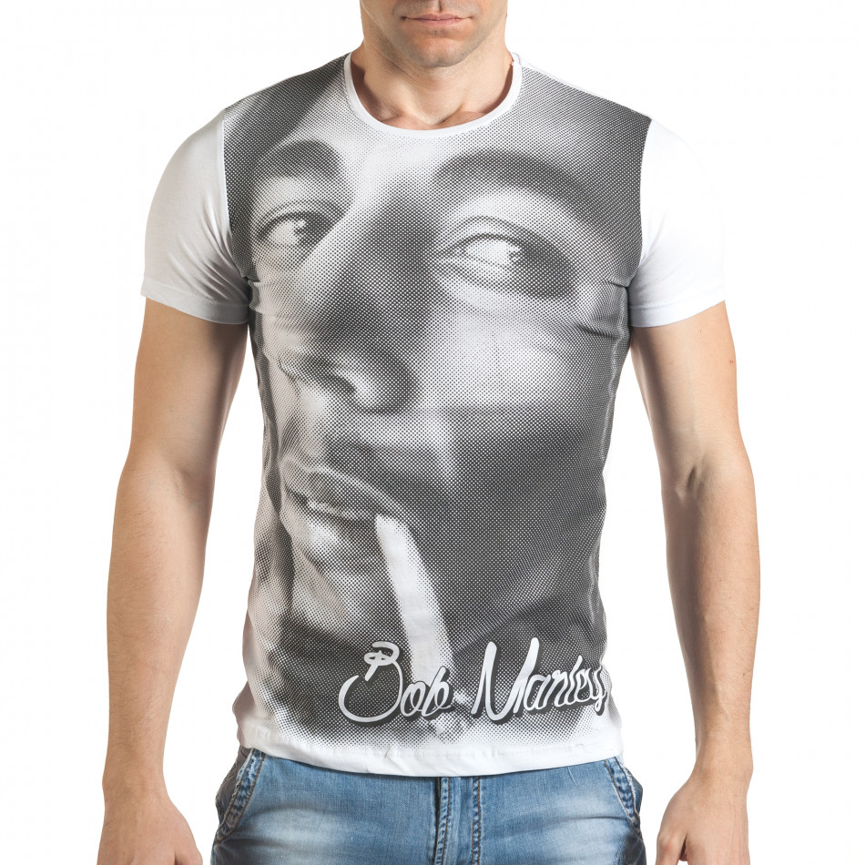 Бяла тениска с голяма щампа на Bob Marley il140416-28