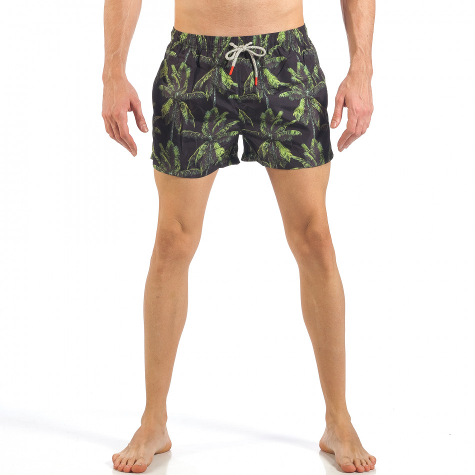 Мъжки черен бански с принт на палми it260318-207