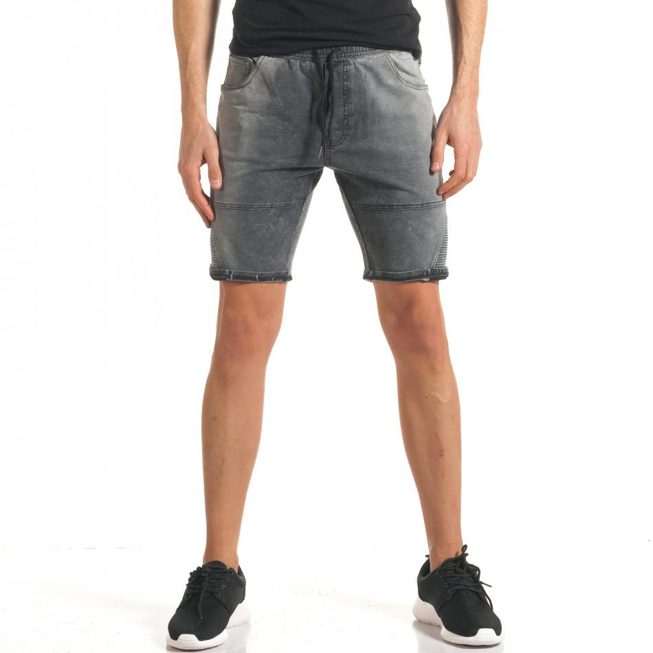 Мъжки сиви шорти с ефект на дънки с допълнителни шевове it140317-108