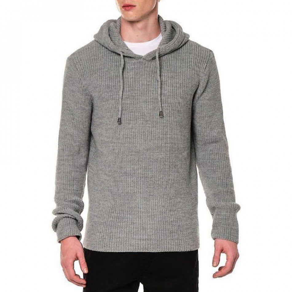 Мъжки сив пуловер с качулка tr240921-7