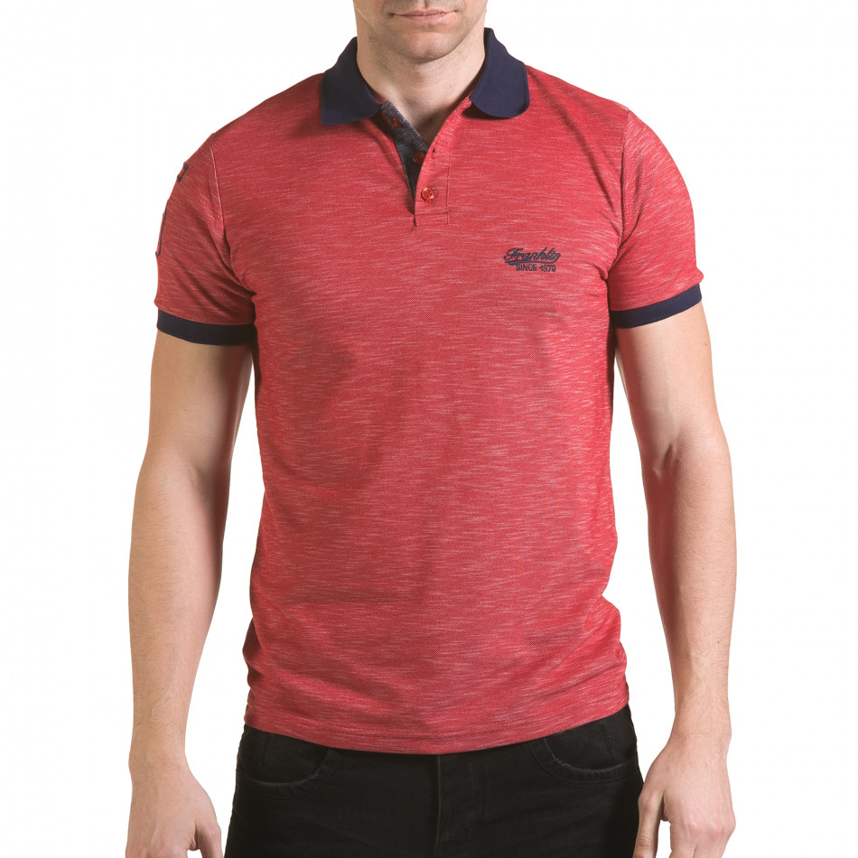 Мъжка червена тениска със синя яка il170216-37