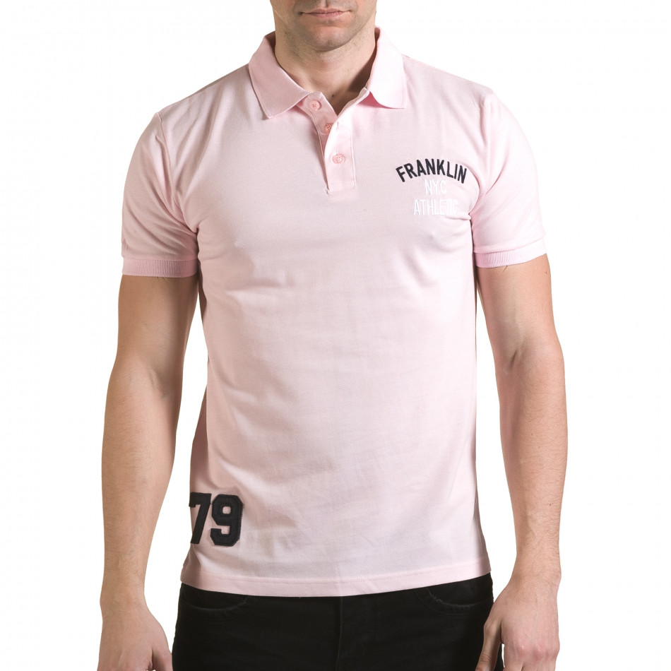 Мъжка розова тениска с яка с надпис Franklin NYC Athletic il170216-36