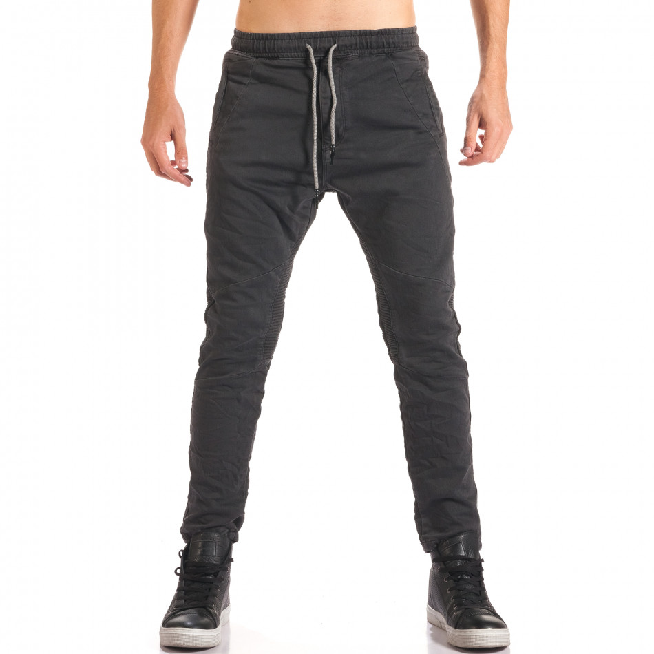 Мъжки тъмно сив спортен панталон с допълнителни шевове it150816-11