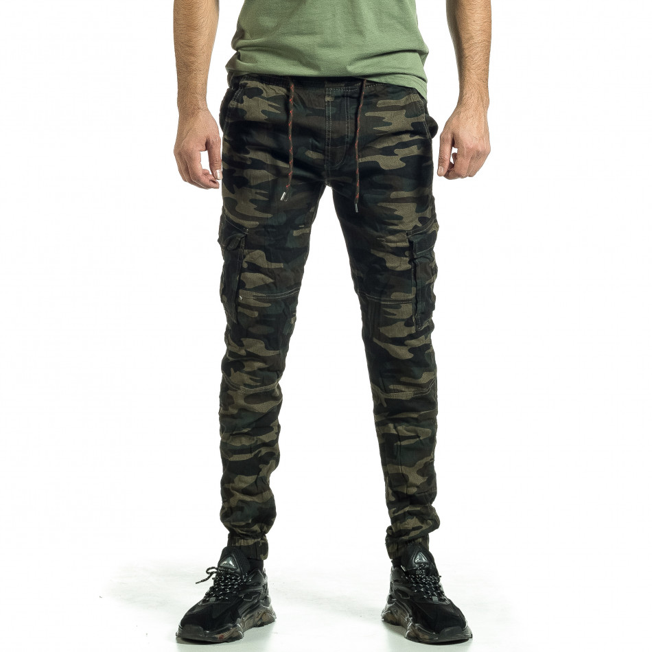 Мъжки карго панталон бежово-зелен камуфлаж tr270421-7