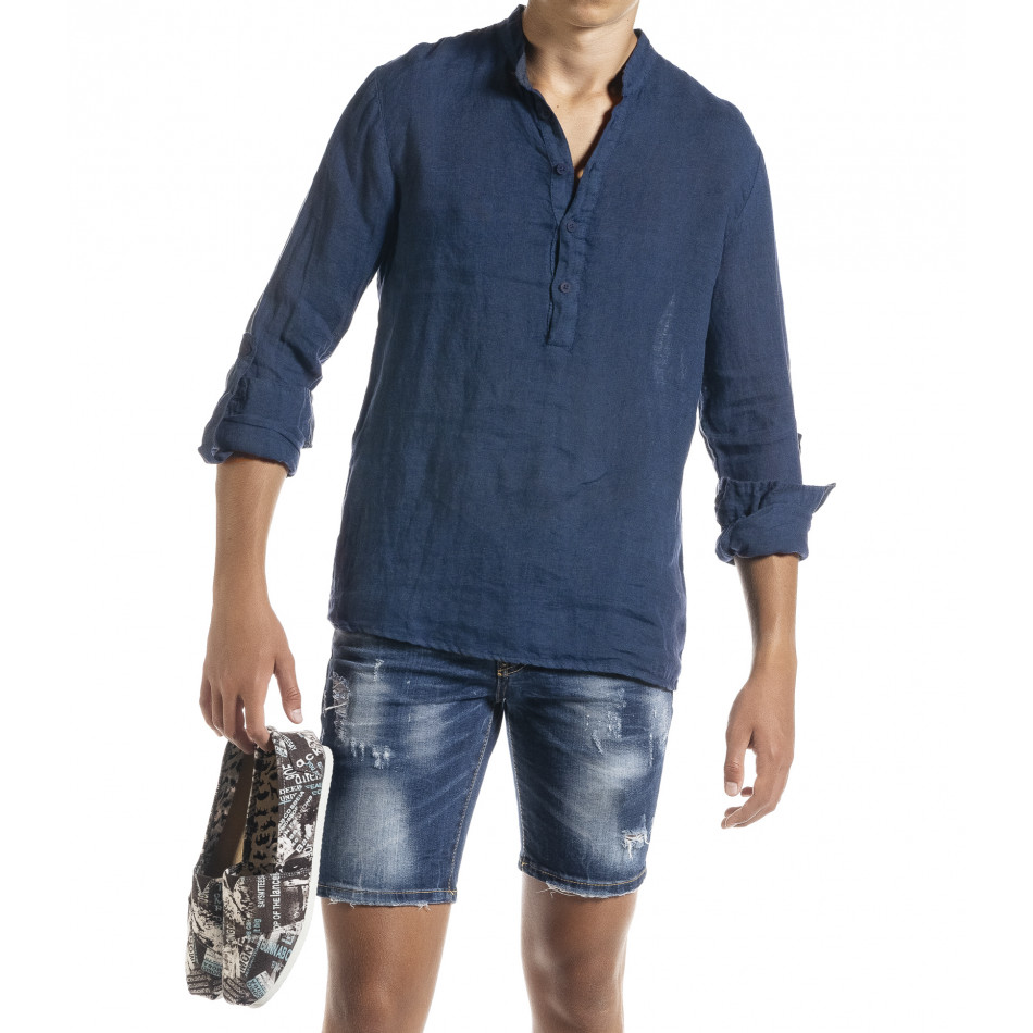 Ленена мъжка риза в синьо рустик стил it010720-34