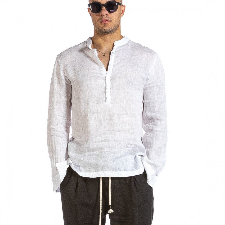 Ленена мъжка риза в бяло рустик стил it010720-35