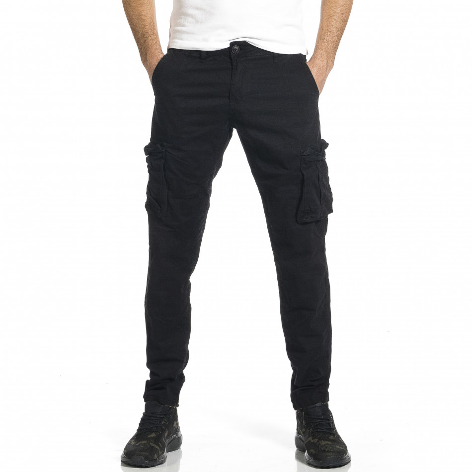 Черен мъжки панталон Cargo с прави крачоли 8017 tr240420-27