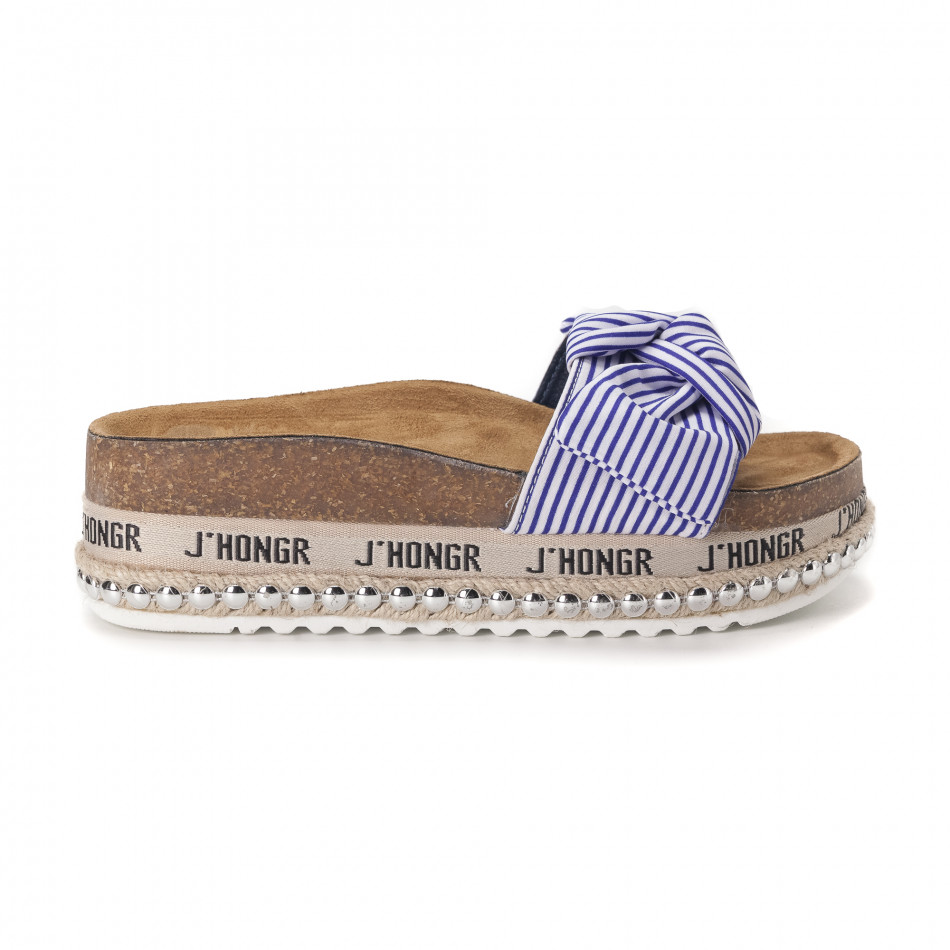 Дамски чехли в синьо и бяло it010618-2