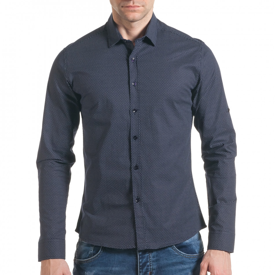 Мъжка синя риза с контрастен принт tsf070217-12