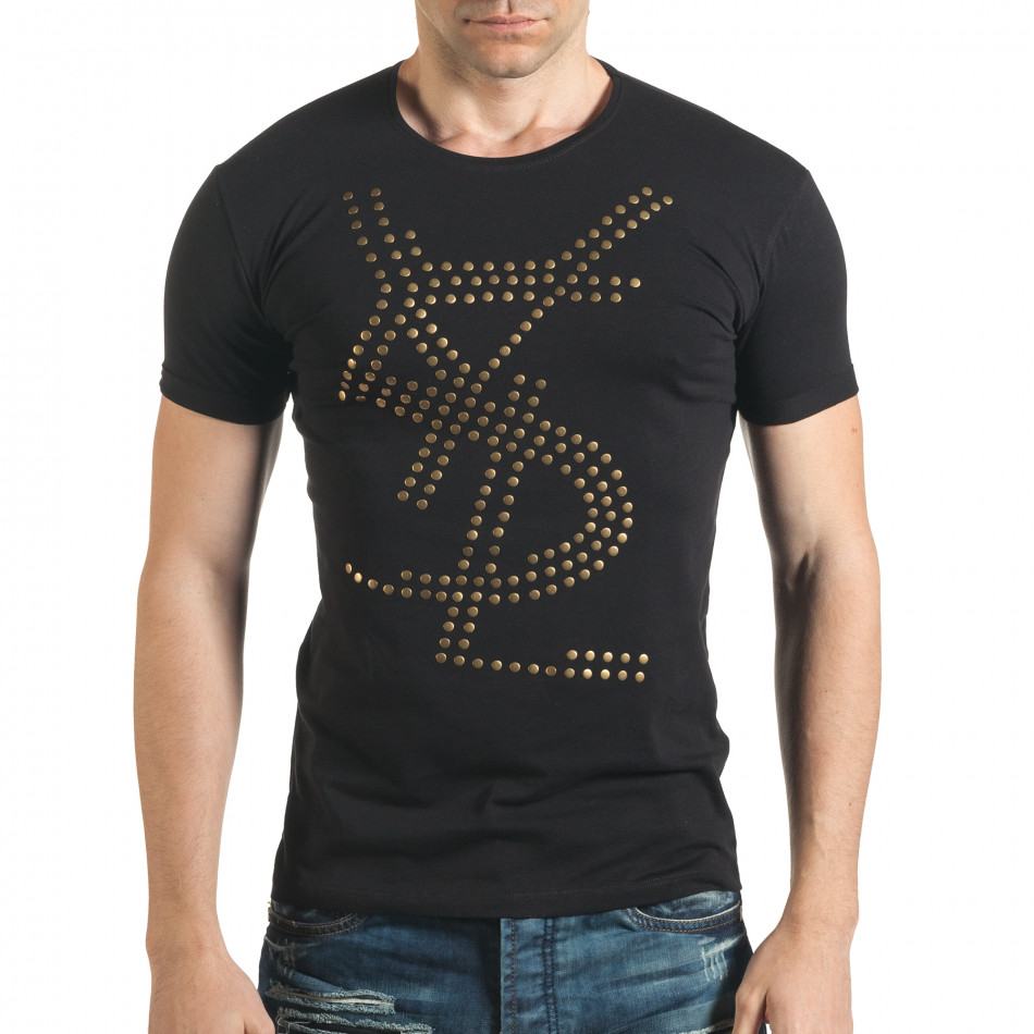 Черна мъжка тениска с метални капси отпред il140416-68