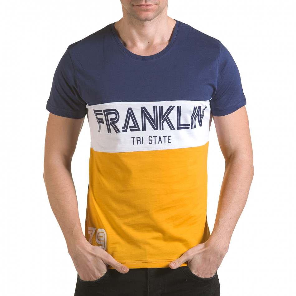 Мъжка синя тениска с жълта долна част il170216-12