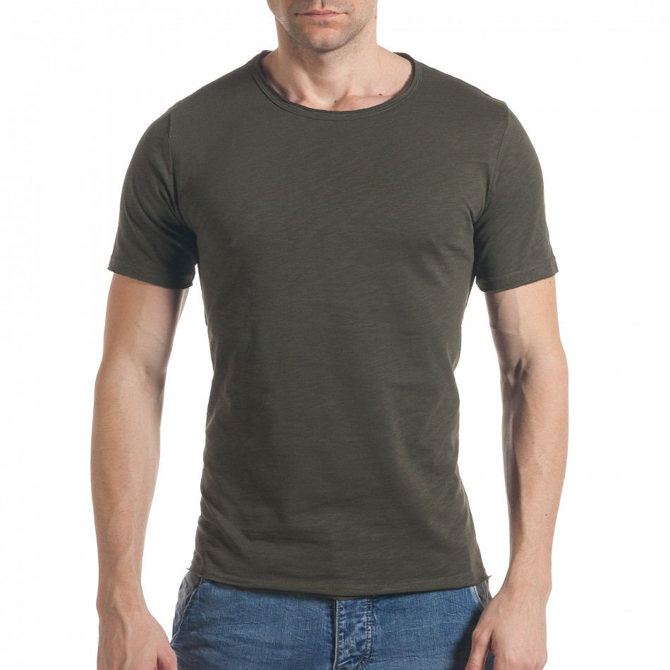 Мъжка зелена тениска с обло деколте it030217-10