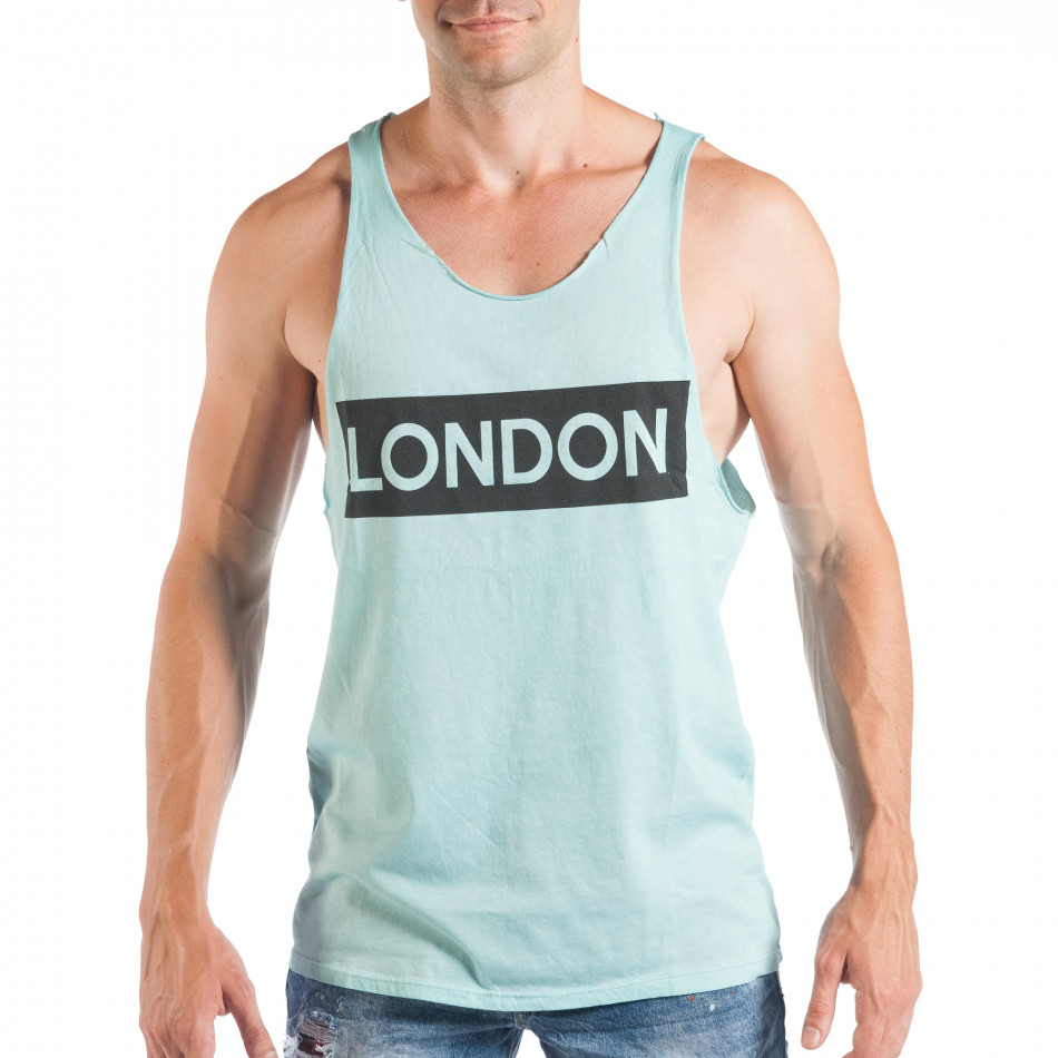 Мъжки зелен потник с надпис LONDON it050618-53