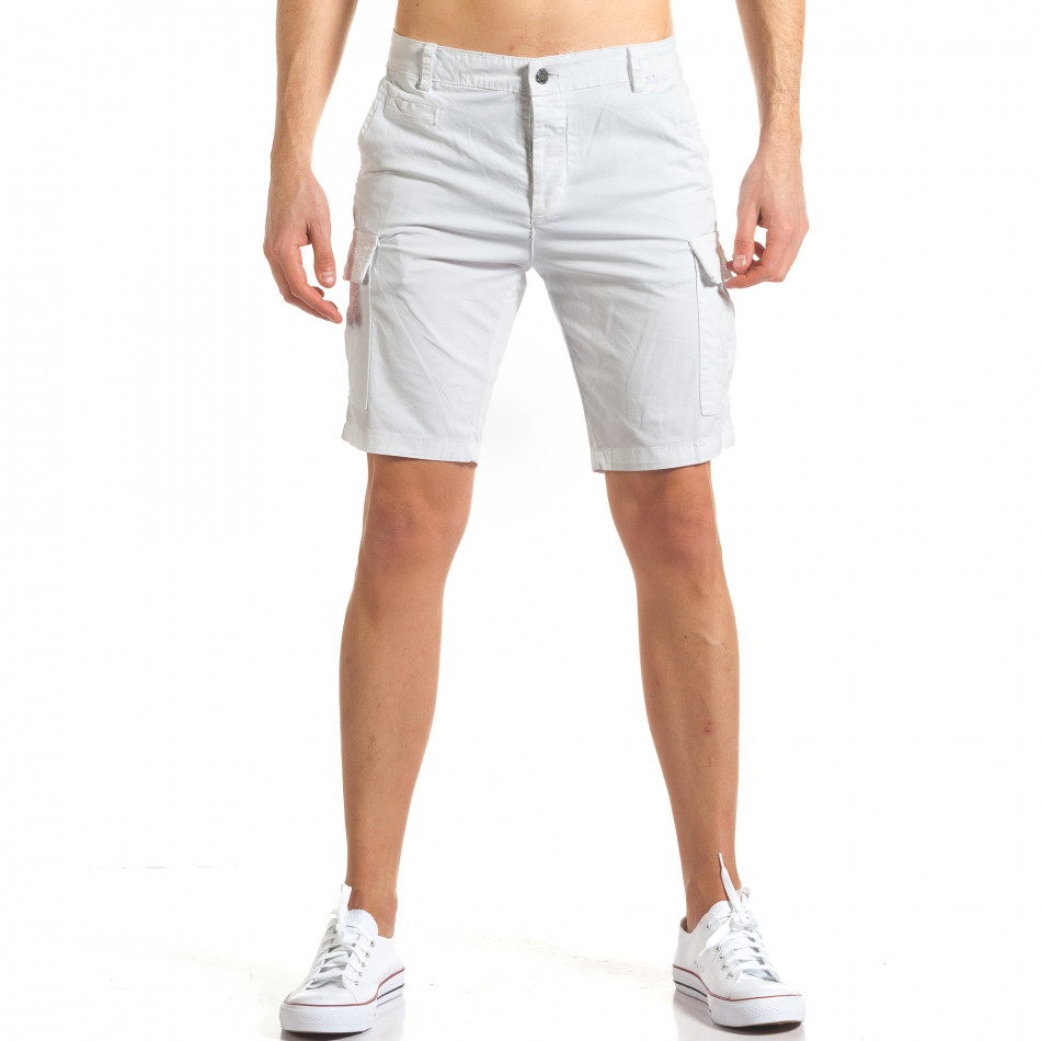Мъжки бели къси панталони с джобове на крачолите it140317-146
