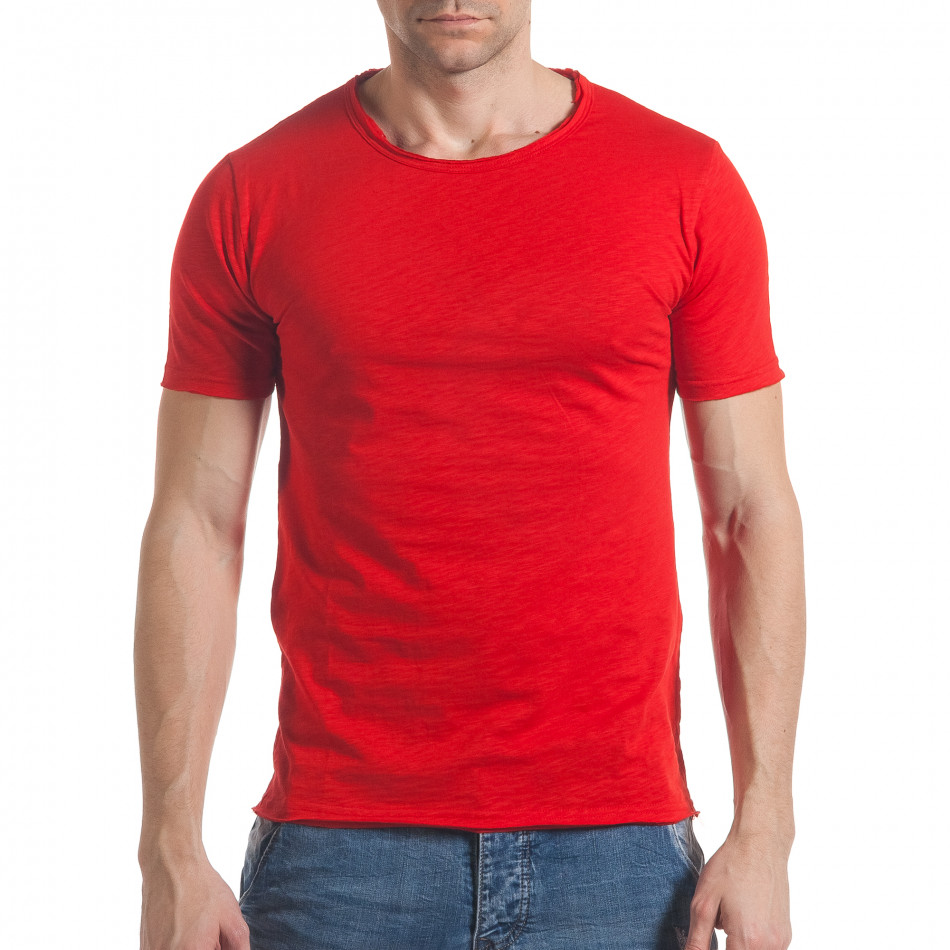 Мъжка червена тениска с обло деколте it030217-8