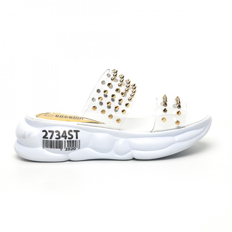 Дамски прозрачни чехли златисти шипове tr180320-7