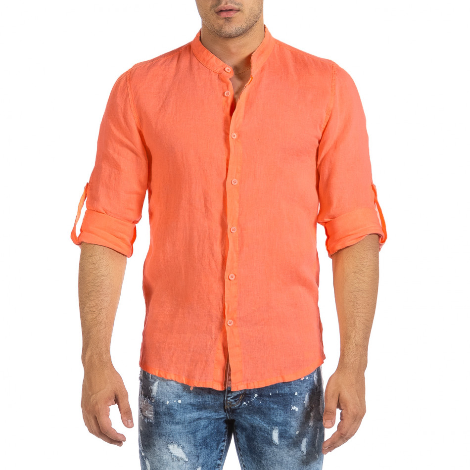 Мъжка ленена риза оранжев неон it240621-32