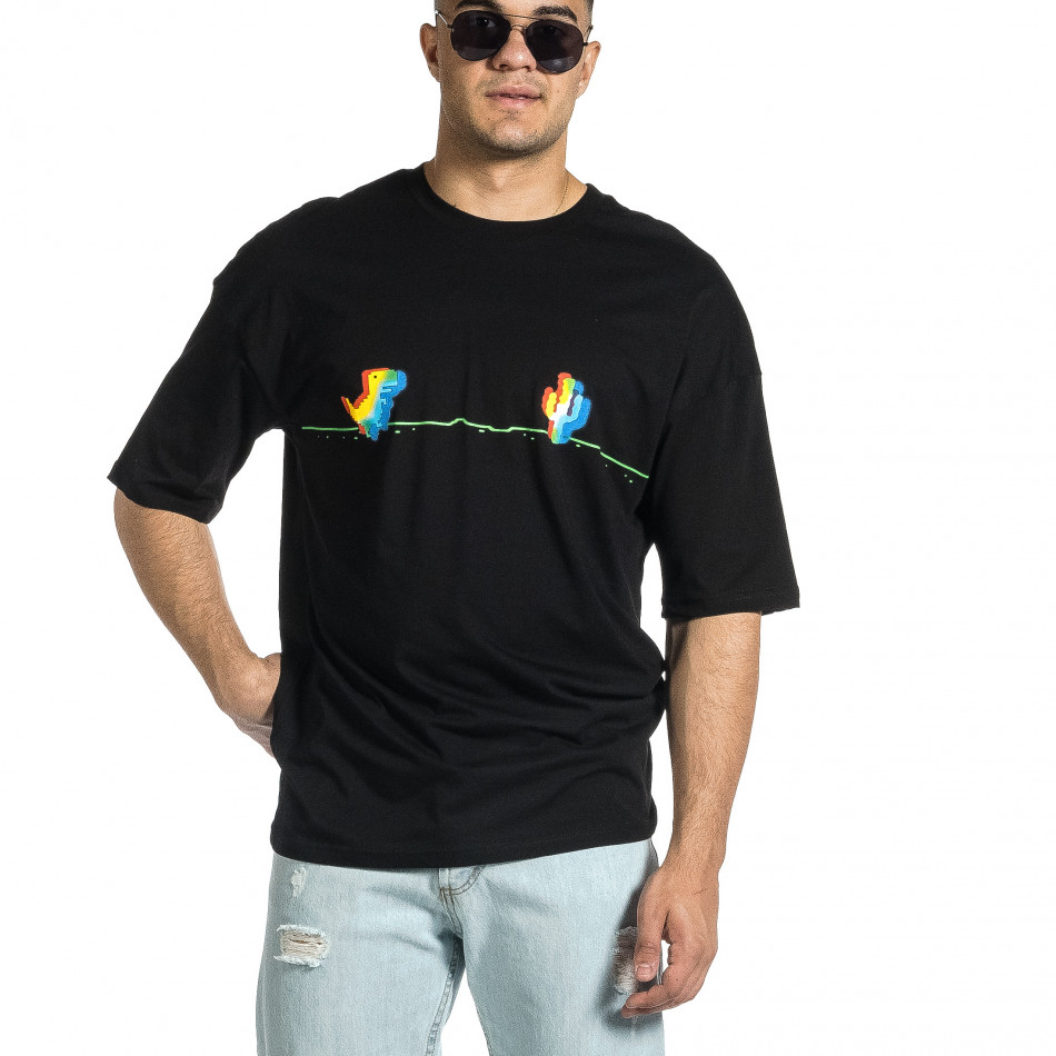 Мъжка черна тениска Dinosaur Oversize tr150521-3
