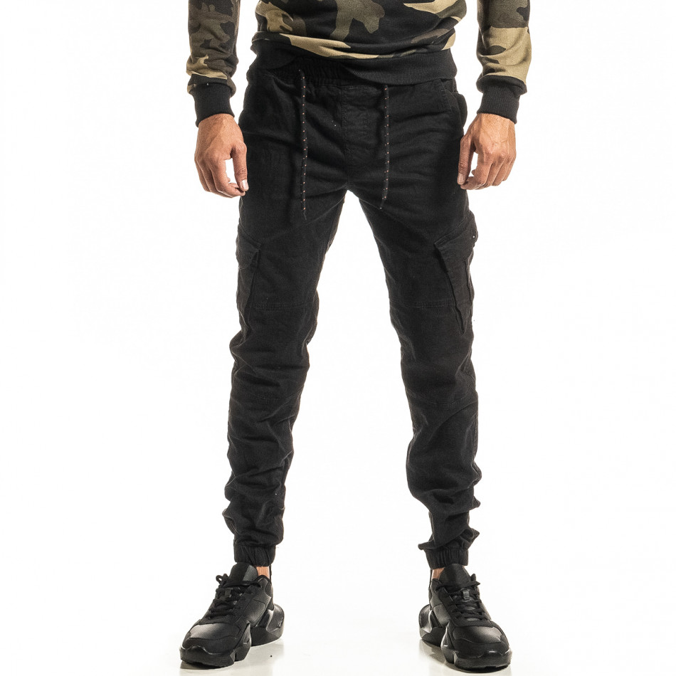 Мъжки черен Cargo Jogger панталон tr240420-35