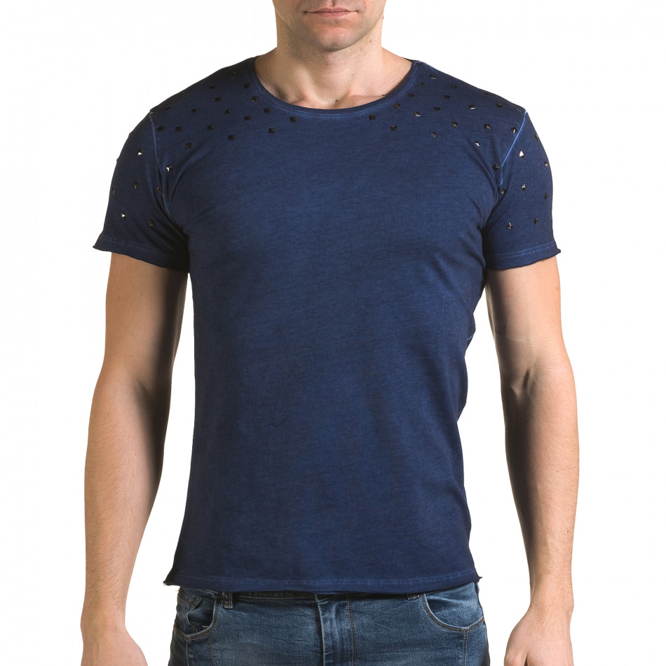 Мъжка синя тениска с метални капси il120216-4