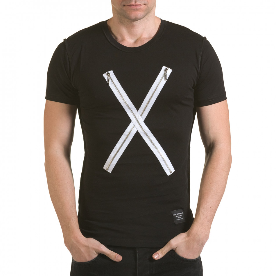Мъжка черна тениска с 2 кръстосани ципа il170216-59