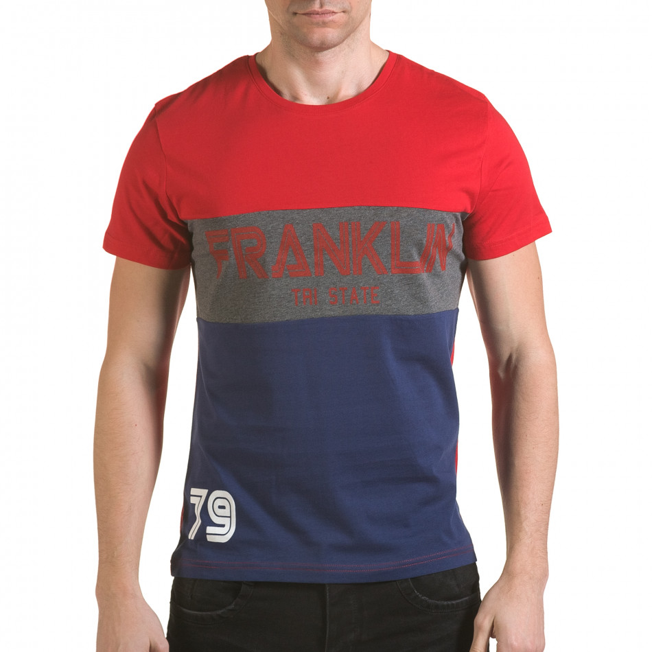 Мъжка червена тениска със синя долна част il170216-13