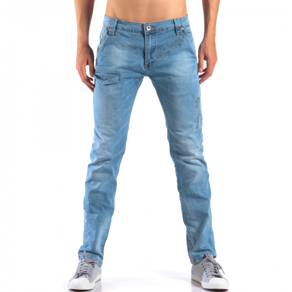 Мъжки светло сини дънки с декоративни джобове it160616-29