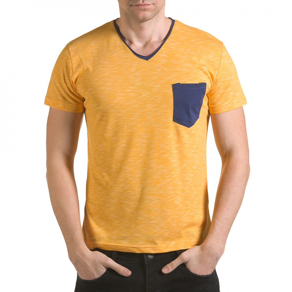 Мъжка жълта тениска с тъмно син джоб il170216-16