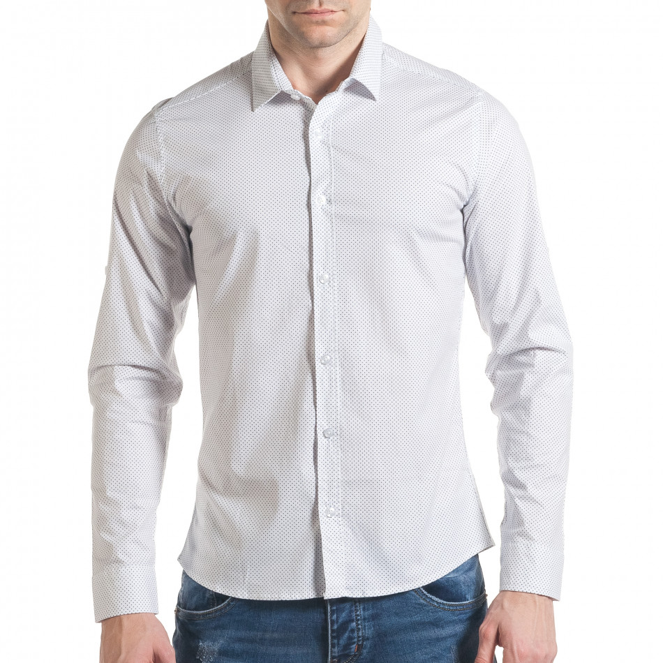 Мъжка бяла риза с контрастен принт tsf070217-11