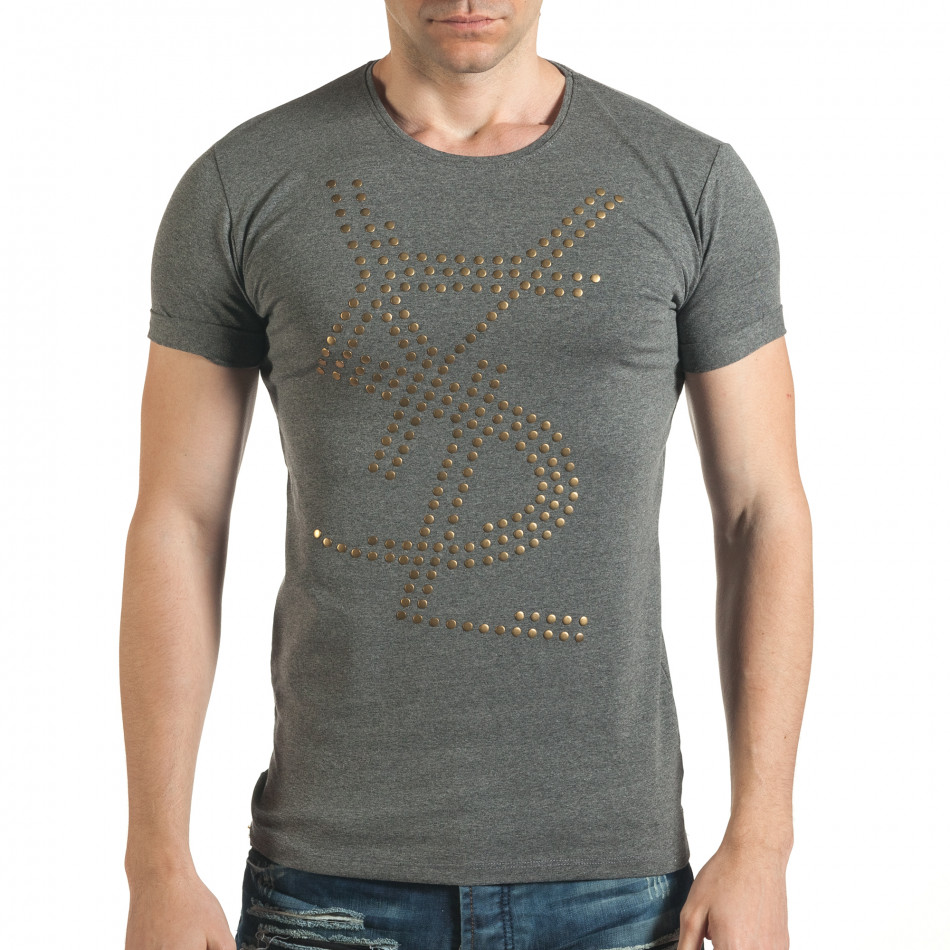 Сива мъжка тениска с метални капси отпред il140416-66