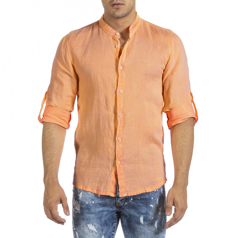 Мъжка ленена риза цвят праскова it260523-6