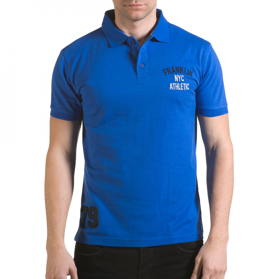Мъжка синя тениска с яка с надпис Franklin NYC Athletic il170216-35