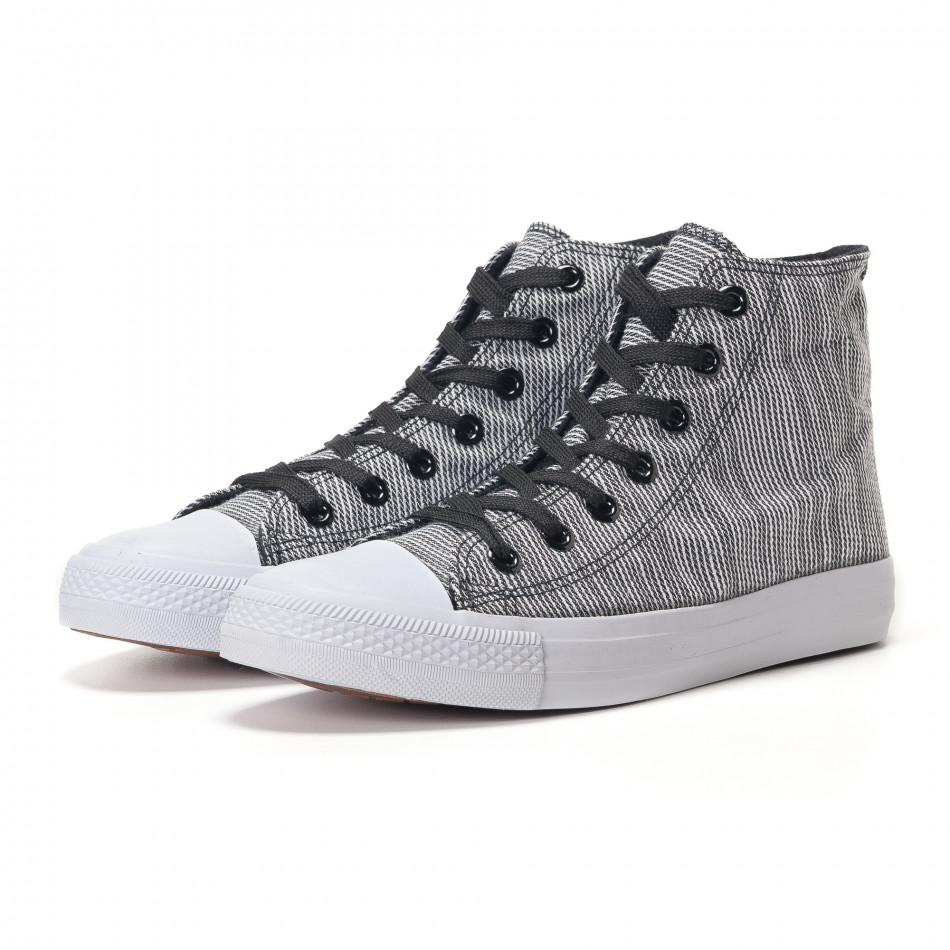 Мъжки високи черни кецове на фино бяло райе it250118-12