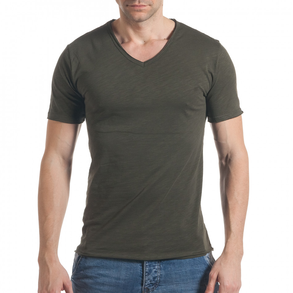 Мъжка зелена тениска с остро деколте it030217-16