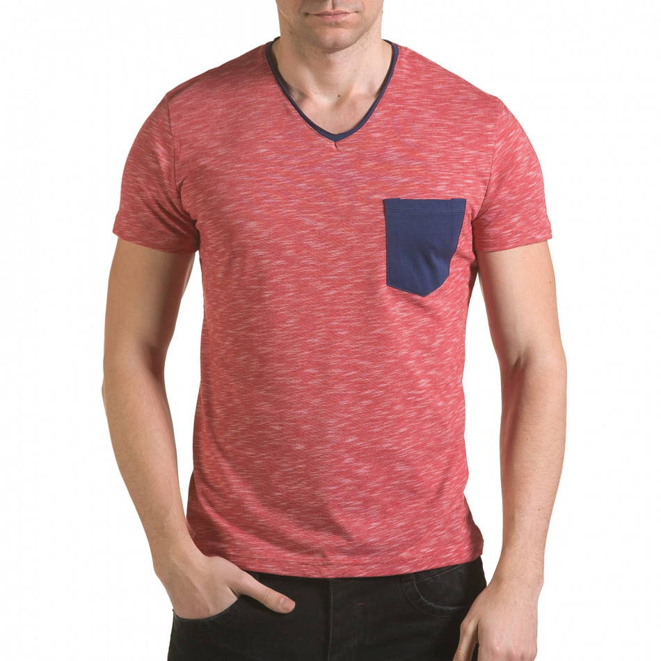 Мъжка червена тениска с тъмно син джоб il170216-15