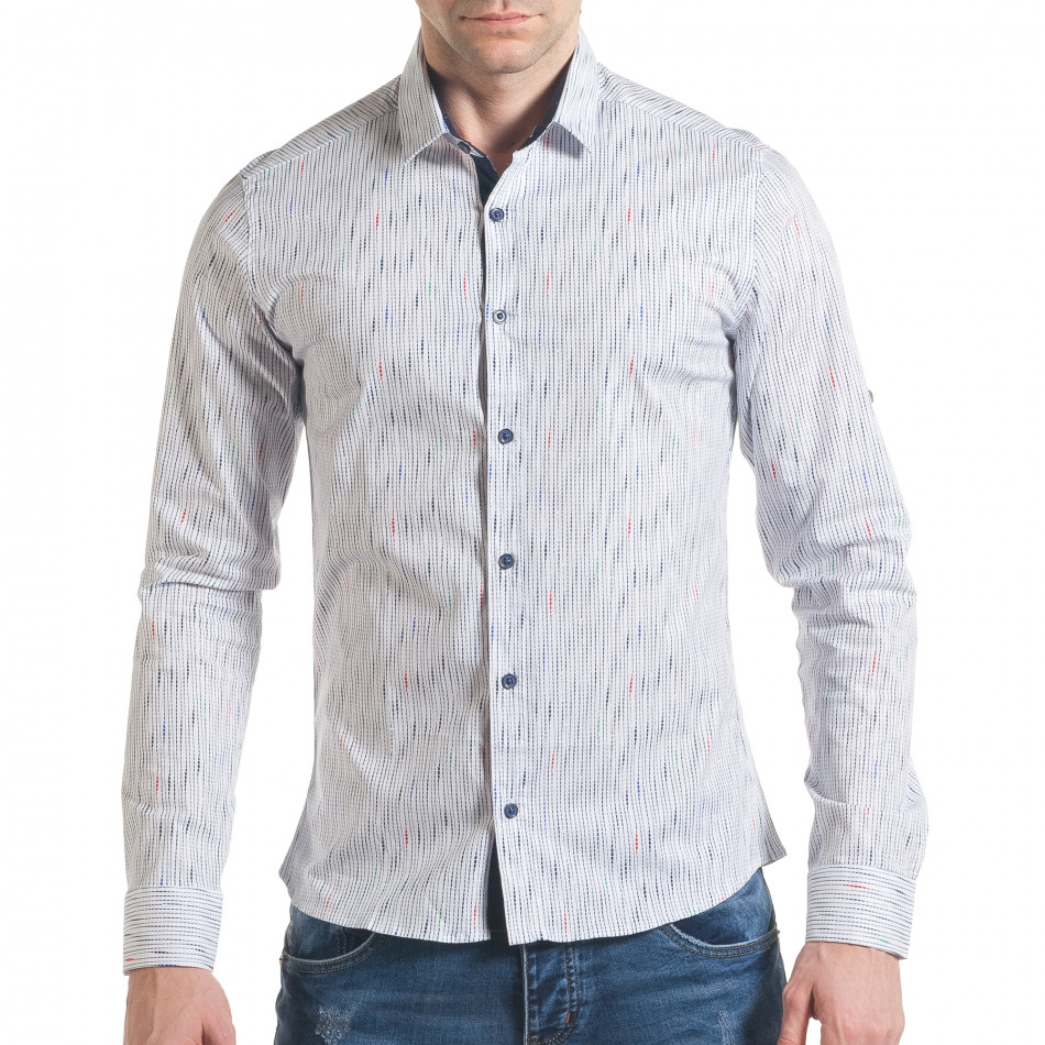 Мъжка бяла риза с вертикален принт tsf070217-8