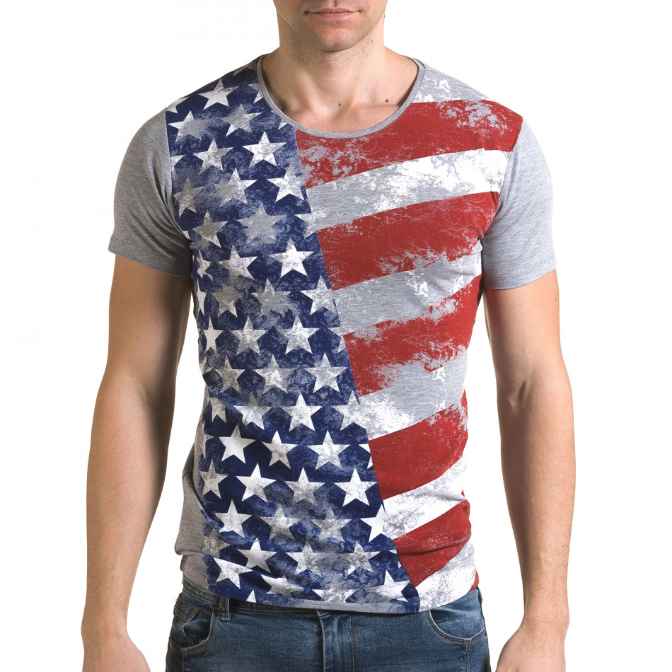 Мъжка сива тениска с Американското знаме il120216-12