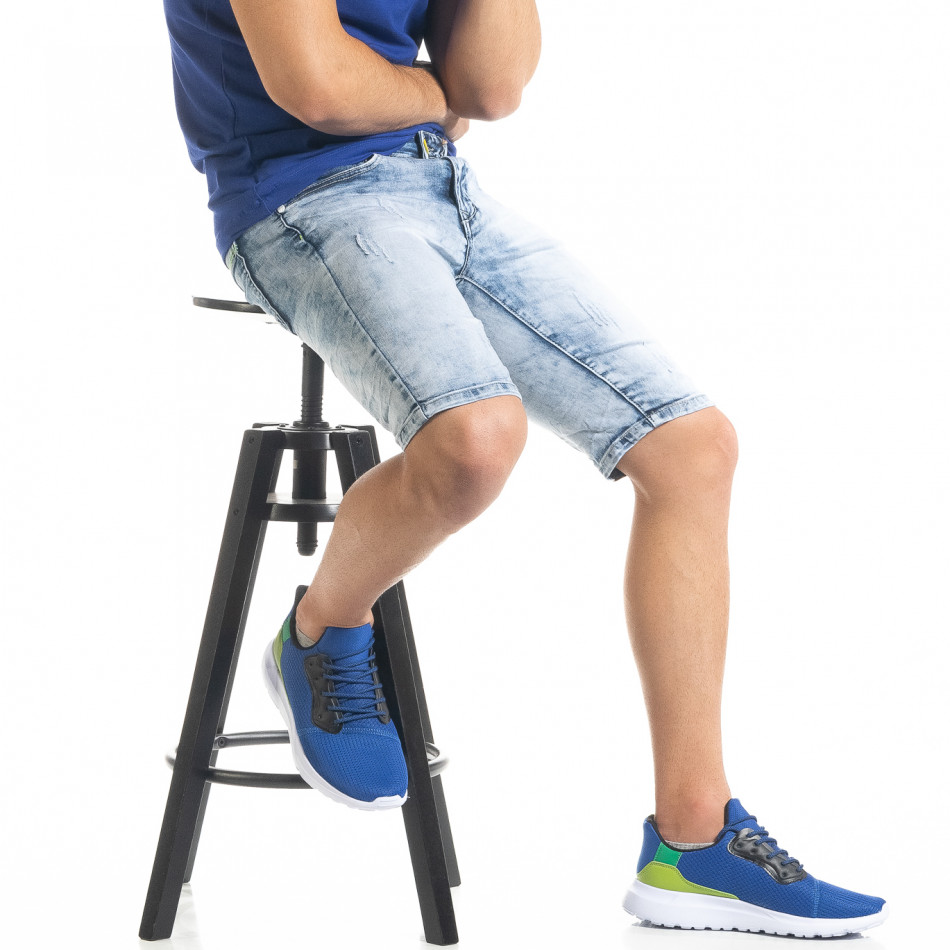 Slim fit мъжки къси дънки Washed сини it050620-11