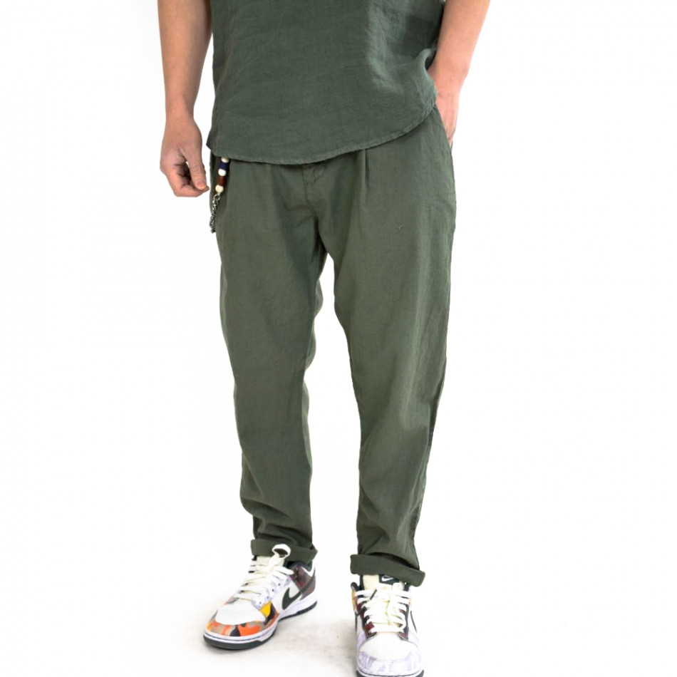 Мъжки милитъри панталон от памук и лен it120422-17